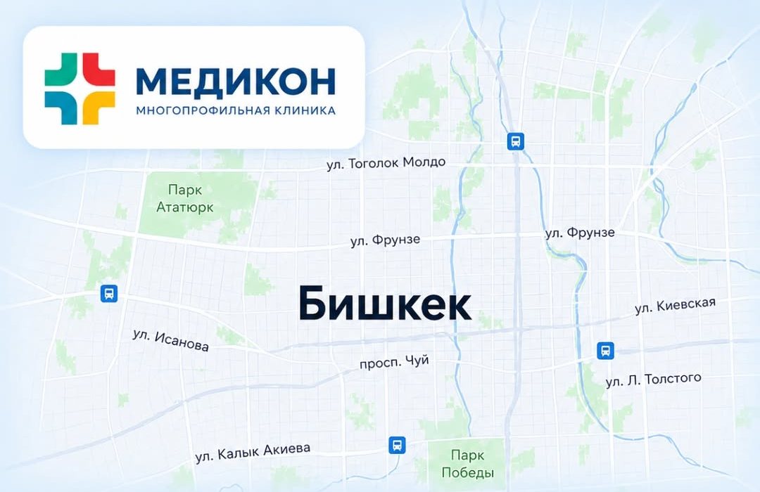 Карта: клиника Медикон, Бишкек, улица Кольбаева 12/3